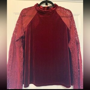 Very J Velvet mockneck blouse with bell sleeves